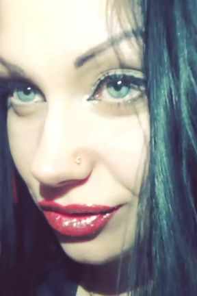 Red lips with golden glitter