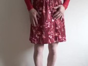 Sissy in chastity cage under long skirt