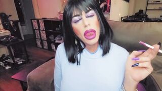 Marvelous cherry crossdresser smoking with good-sized lips lip liner cross dressing trans powerful make-up