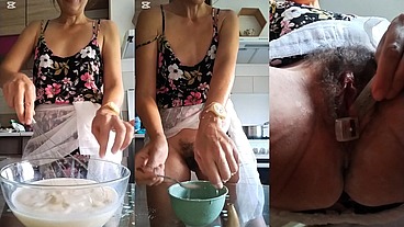 Pussy cooking kitchen- sexual cooking masturbation