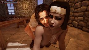 Nun Gets Licked and Fucked in Church - Cum on Tits &amp; Creampie