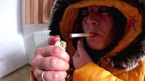 smoking phone call downjacket. noisy hooded blowjob and cum on my coat- preview