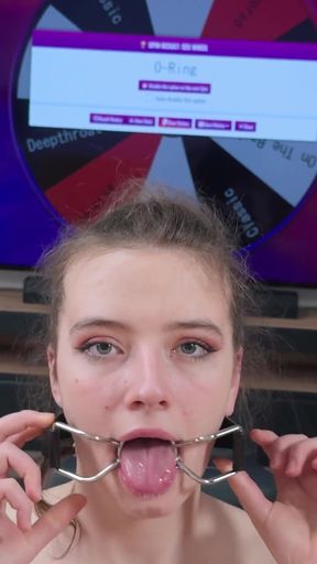 Ritzy Rain Mouth Training Day with a Fortune Wheel Game - O-ring Spider Gag, Messy Wet Dripping Drool, Different Deepthroat and