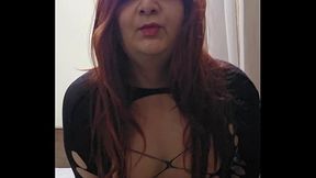 Shemale Monica M - Redhead teasing in Fishnets