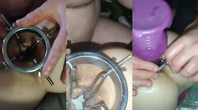 Good girl learns to gape monster with anal dildo and fuck tools