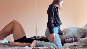 Angry GF Jeans Humiliation: Facesit & Dry Hump Punishment