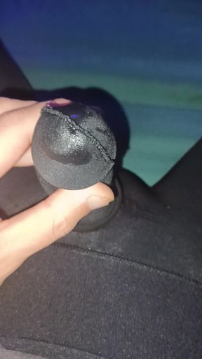 Orgasm with cumshot in high spandex tights