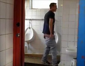 Gloryhole Masturbation: Amateur Hunk Fun in the Restroom