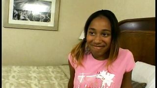 "An ebony beauty with luscious tits and ass sucks a guy in tights off"
