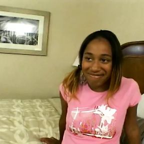 An ebony beauty with luscious tits and ass sucks a guy in tights off