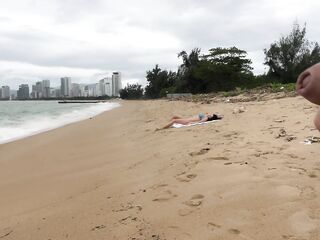 Babe Can I Cum On Your Breasts? - Public Wang Flashing On The Beach