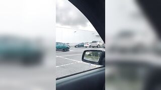 Blonde chick squirting w/ impressive orgasms at supermarket’s parking lot