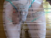 Estim e-stim electro cumming with chastity cage through panties