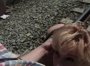 Big titted milf gets fucked in her both holes outdoors