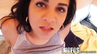 Sexy Latina Abby Lee fucks outdoors in tent