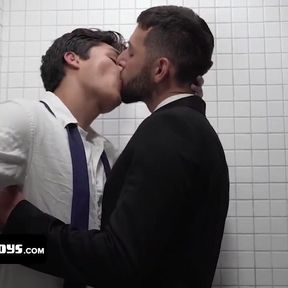 Cute innocent boys bang in the bathroom