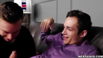 Nervous twink gets bareback anal from fraternity stepbrother