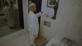 Mistress Lexy Noir humiliated Her stepson in the bathroom