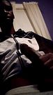 Celebrity 18 Year Old ARTIST David Blue plays with his jack hammer
