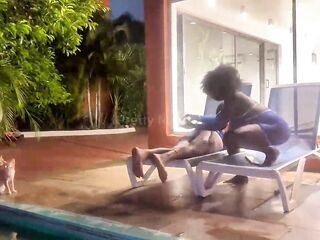 Outside Pool Side Tantric Massage Session Of My Booty & Tits By The Swimming Pool Night time Joy (Full Clip On Membership)