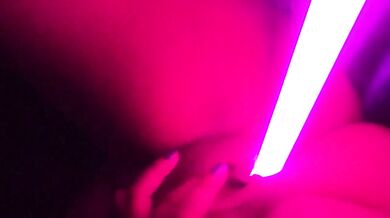 Jedi lightsaber dildo makes obedient slut wife cum hard