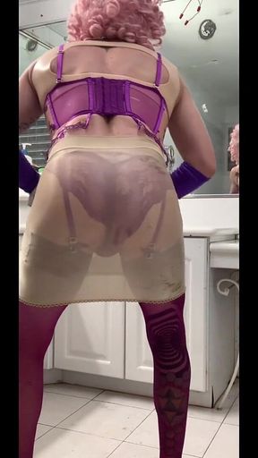 Sexy Shemale Lingerie Stocking Riding Anal Double Big Dildo
