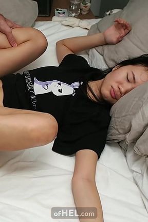 Butt Plug Asian Girl's Pussy Gets Destroyed by Huge White Cock
