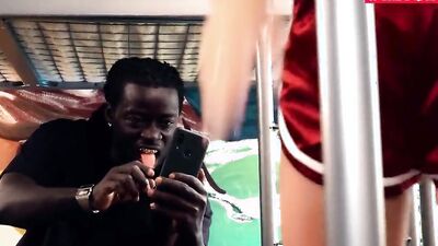 Gorgeous brunette slobbers on a big black cock and gets ravaged