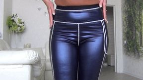 Ass in blue shiny yoga pants cc