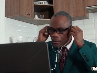 Ebony Oldje granddad bangs small teen twat and cums on her