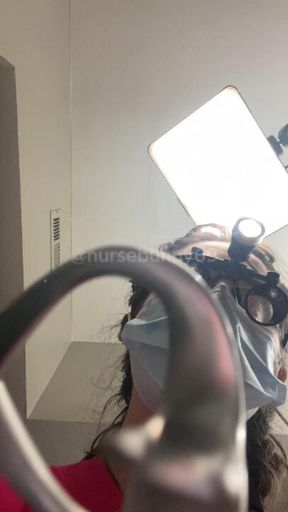 POV Dental Exam and Filling Loupes Pink Scrubs Cleaning Drill