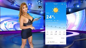 the new weather girl has wardrobe problems. tits out