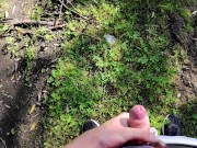 risky outdoor jerk off in the river forest