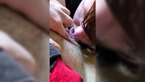 He loves licking my hairy pussy with a big clit