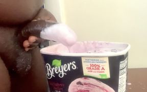 Jerking off black cock and cum in ice cream, such an intense feeling