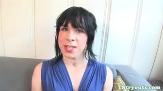 Amateur brunette TS spreads tight ass on first-time casting couch audition