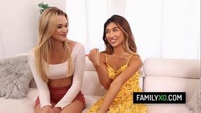 Perv stepdad have threesome sex with his hot teen stepdaughters - Clara Trinity , Chloe Rose