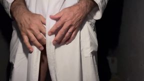 Outside stairwell bathrobe chubby oiled dick reveal