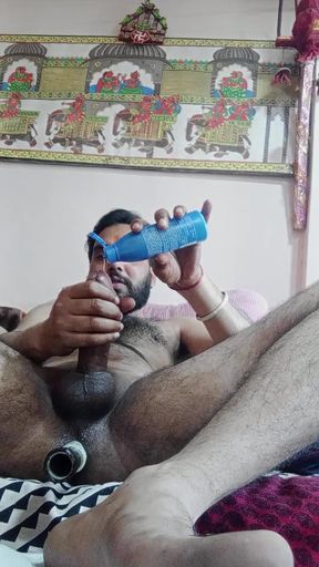 hairy indian man enjoy sex with dildo in live show with friends