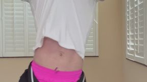 Stripping then fucking a pocket pussy and eating the cum