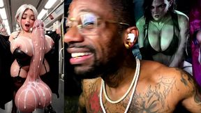 milky thick big dick transgender girl flashing her cum spraying gooner cock, ai generated