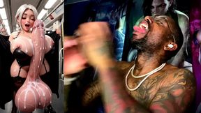 milky thick big dick transgender girl flashing her cum spraying gooner cock, ai generated