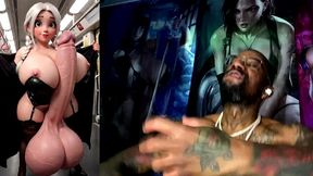 milky thick big dick transgender girl flashing her cum spraying gooner cock, ai generated