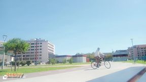 Very Handsome Young Man on a Bicycle and Urinates on the Street