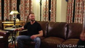 Hairy stud Zayne Roman fed cum after barebacking muscle hunk
