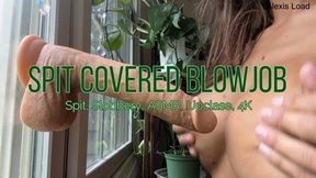 Spit Covered Slobbery and Sloppy 4K Up Close Dildo Blowjob