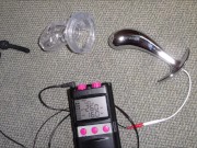 Cum draining - estim with electro butt plug and chastity cage