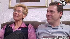 German mature wife big natural tits threesome FFM casting