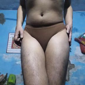 Teen Indian Femboy Wearing His Step Sister&#039;s Bra and Thong Panty