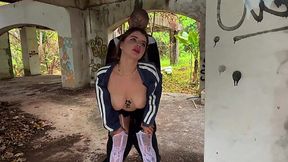 Horny Slut Wanders Abandoned Spot, Takes Big Cock, Epic Cumshot Finish